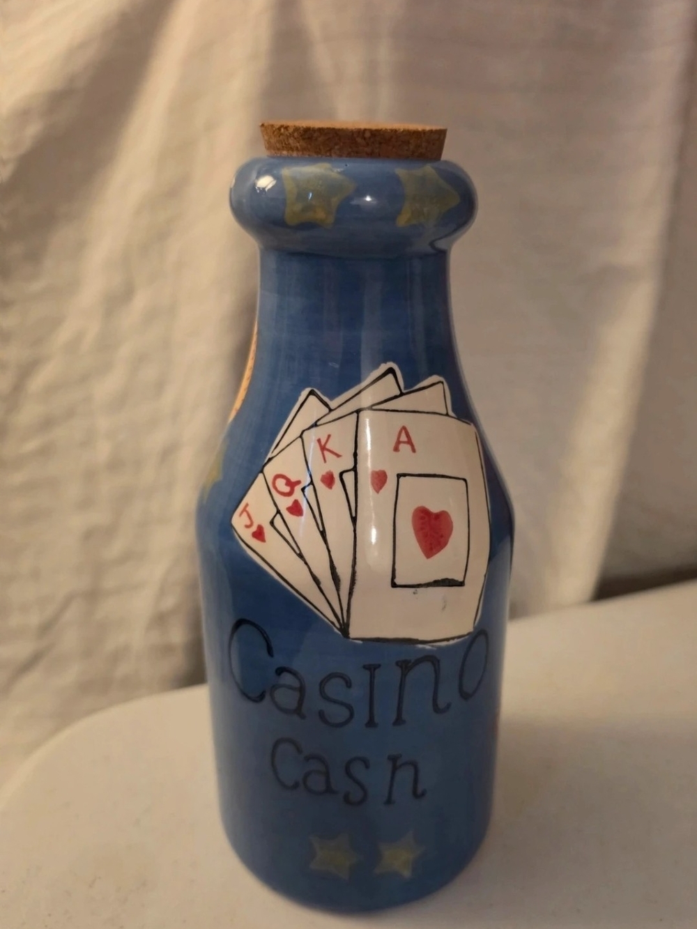 Blue Casino Cash Ceramic Money Jar with Cork Stopper